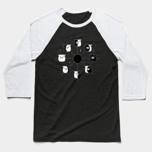 Kawaii Cow Phases of the Moon in Black and White Baseball T-Shirt